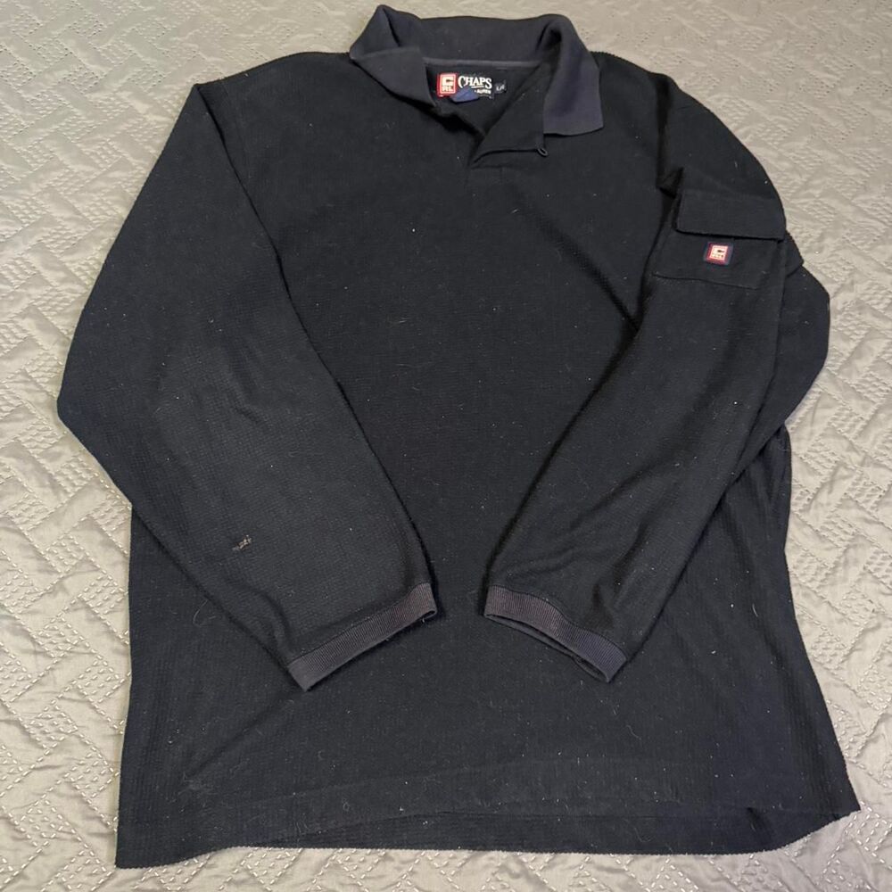 Vintage 90s Chaps Ralph Lauren Waffle Knit Thermal Polo Shirt Men's Size Large